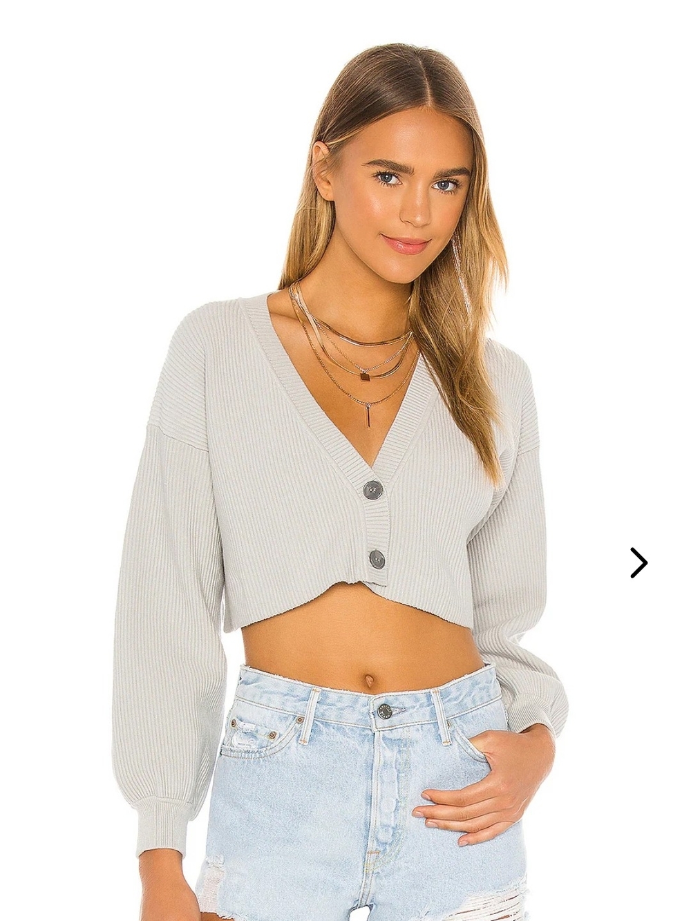 Lovers + Friends Cropped Ribbed V-Neck Cardigan in Slate Gray